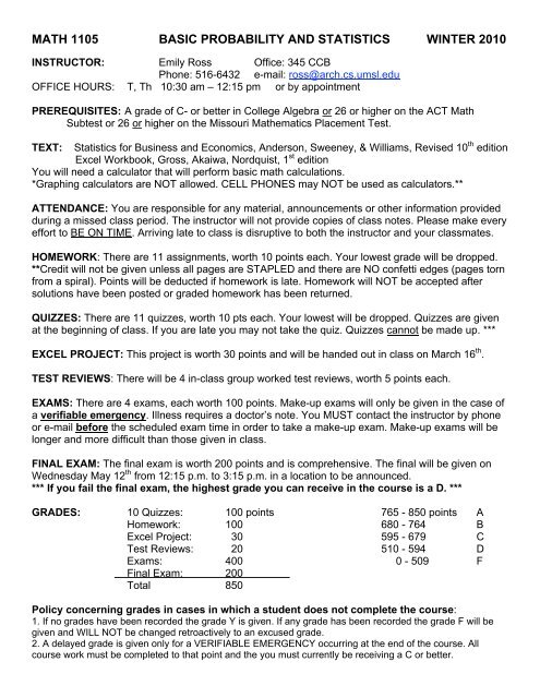 MATH 1105 BASIC PROBABILITY AND STATISTICS WINTER 2010