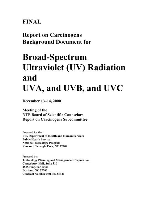 Broad Spectrum Ultraviolet Uv National Toxicology Program