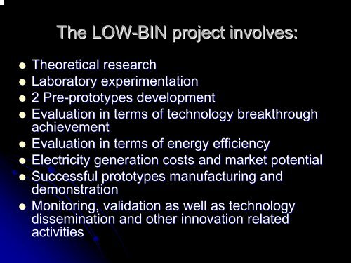 LOW-BIN Presentation - LOW-BIN Geothermal Power