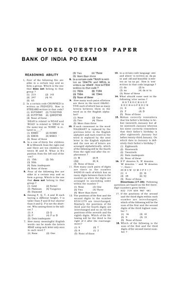 MODEL QUESTION PAPER BANK OF INDIA PO ... - Bankexam.co.in