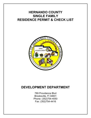 Single Family Residence Permit and Check List - Hernando County