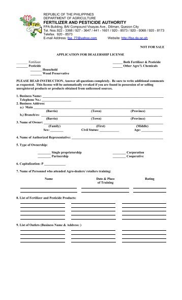 Dealership Application - R - Fertilizer and Pesticide Authority