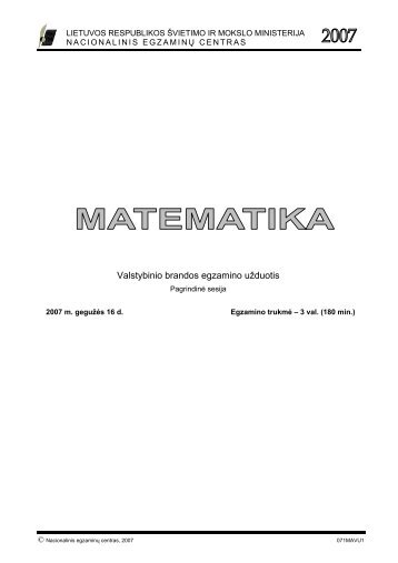 Matematika VBE - Nacionalinis egzaminÅ³ centras