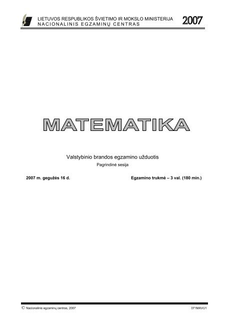 Matematika VBE - Nacionalinis egzaminÅ³ centras