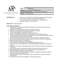 Job Description - Cafeteria Manager - Moore County School System