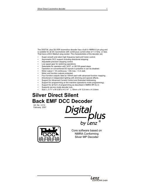 Silver Direct Silent Back EMF DCC Decoder - Lenz USA