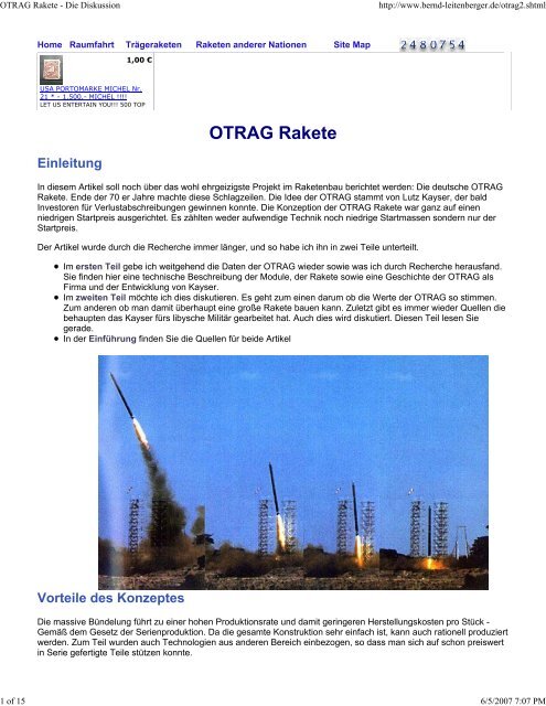 OTRAG Rakete - Die Diskussion