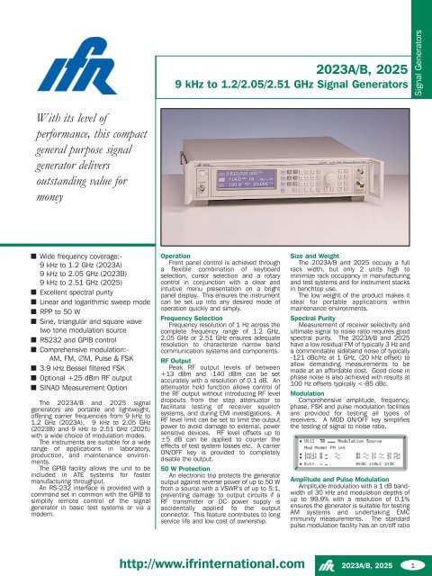 Marconi IFR Aeroflex 2025 Datasheet - Testwall