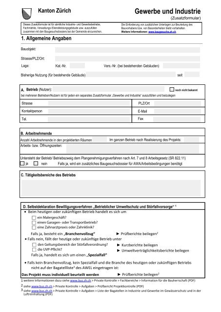 Formular Gewerbe und Industrie - Kanton ZÃ¼rich