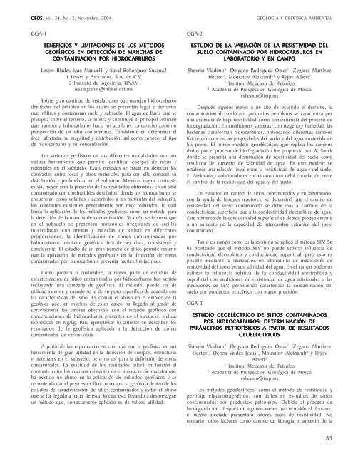 GEOS, Vol. 24, No. 2. GeologÃ­a y GeofÃ­sica Ambiental