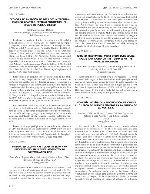 GEOS, Vol. 24, No. 2. GeologÃ­a y GeofÃ­sica Ambiental