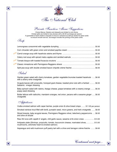 MenuPro a la carte menus - The National Club