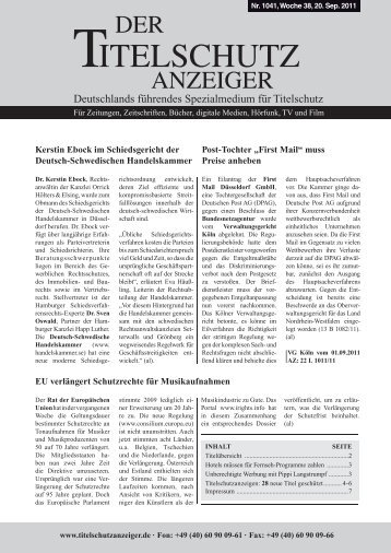 firma: name: anschrift: telefon: fax - Der Titelschutz Anzeiger