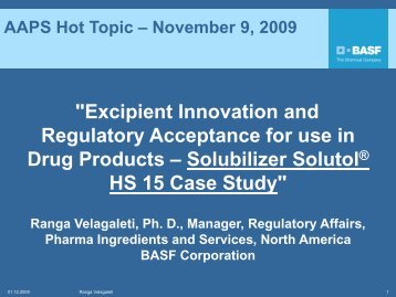 "Excipient Innovation and Regulatory Acceptance for use in Drug ...