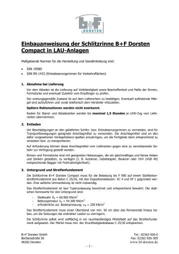 Einbauanweisung der Schlitzrinne B+F Dorsten Compact in LAU ...