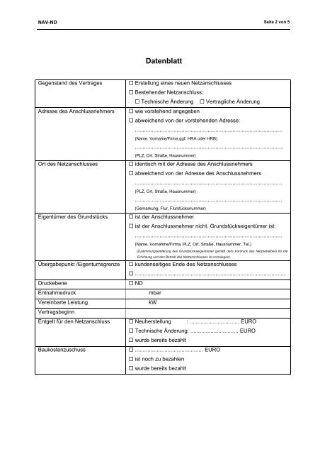 Netzanschlussvertrag für einen Niederdruckanschluss - Gas (NAV ...