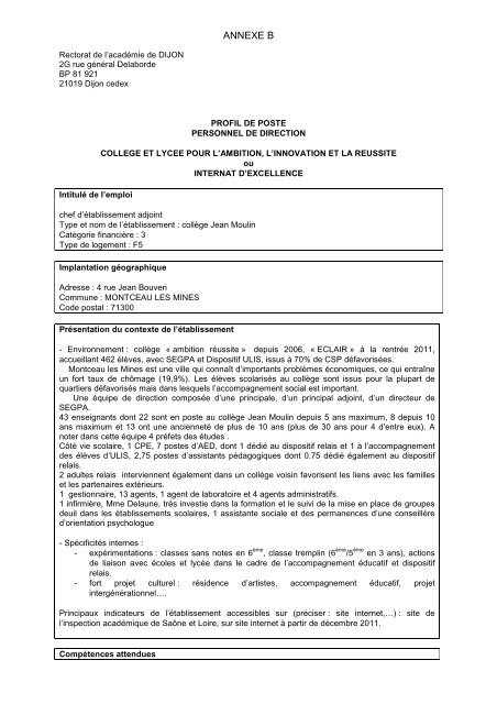 fiche profil Clg Jean Moulin montceau les mines ADCG