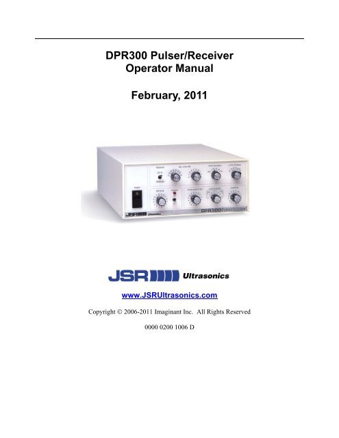 JSR DPR300 Operator Manual - INSIDIX, Non-Destructive Testing