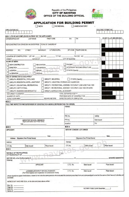 APPLICATION FOR BUILDING PERMIT - Navotas City