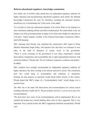 Reform educational regulators: knowledge commission - National ...