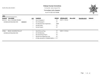 Clatsop County Corrections Corrections Active Inmates JAIL