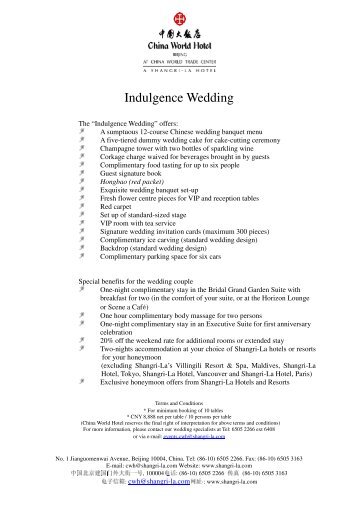 Indulgence Wedding Menu - Shangri-La