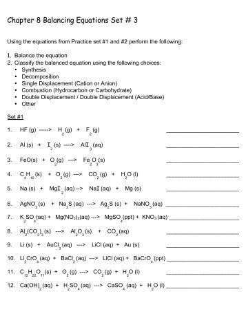 Chapter 8 Balancing Equations Set # 3