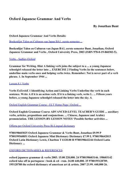 Download Oxford Japanese Grammar And Verbs Pdf Ebooks By