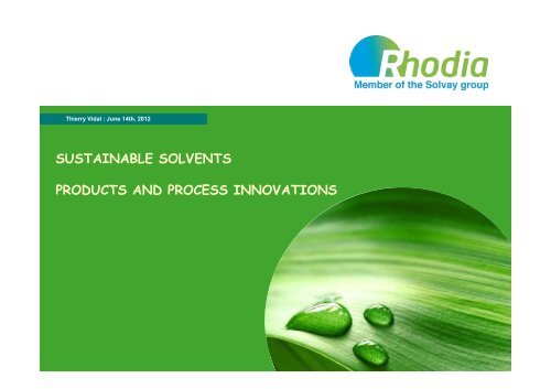 sustainable solvents products and process ... - Chemspec Events