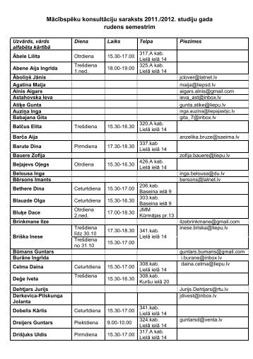 MÄcÄ«bspÄku konsultÄciju saraksts 2011./2012. studiju gada rudens ...