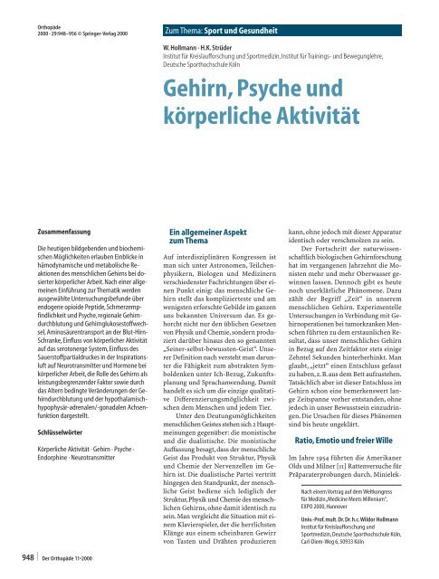 Gehirn, Psyche und körperliche Aktivität