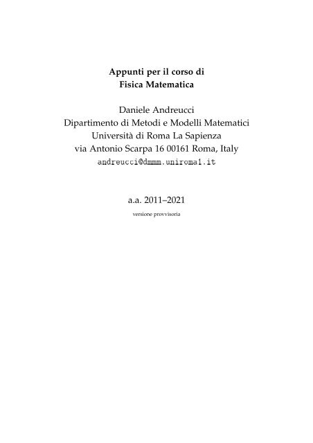 Appunti per il corso di Fisica Matematica Daniele Andreucci ...