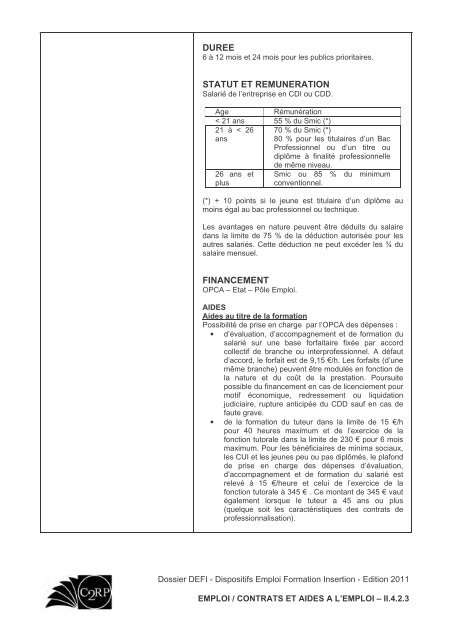 Dossier DEFI - Dispositifs Emploi Formation Insertion - C2RP