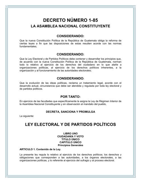 ley electoral y de partidos polÃ­ticos - Organismo Judicial