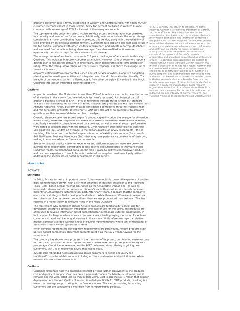 IBM Cognos TM1 Gartner Magic Quadrant for nexDimension