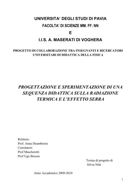 relazione del progetto - Istituto Istruzione Superiore Maserati