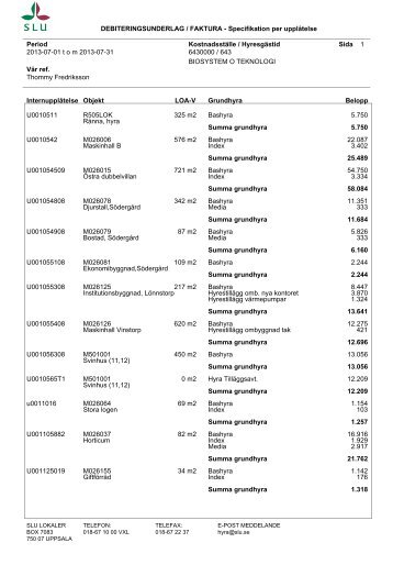 DEBITERINGSUNDERLAG / FAKTURA - Specifikation per ... - SLU