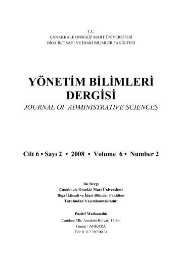 YÃ¶netim Bilimleri Dergisi - Ãanakkale Onsekiz Mart Ãniversitesi