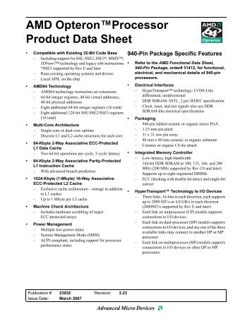 AMD Opteron Processor Product Data Sheet