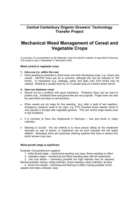 Mechanical Weed Management of Cereal and Vegetable Crops