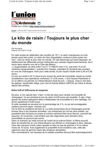 Le kg de raisin le plus cher au monde - Champagne info