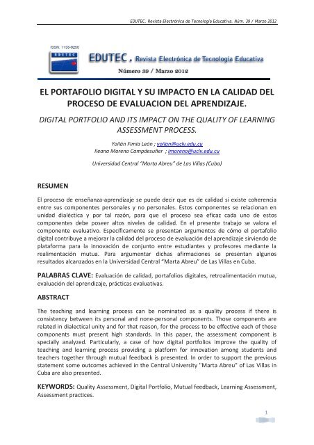 El portafolio digital y su impacto en la calidad del proceso de ...