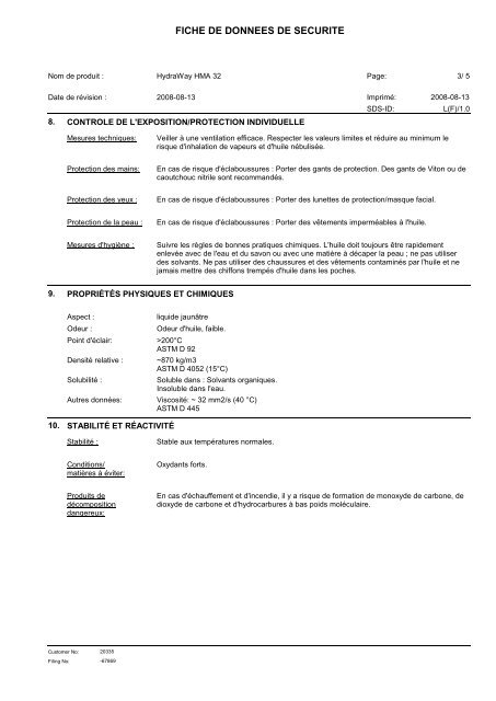 FICHE DE DONNEES DE SECURITE