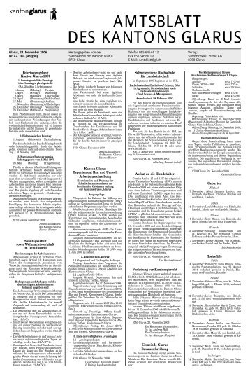 Amtsblatt des Kantons Glarus, 23.11.06 - Glarus24.ch