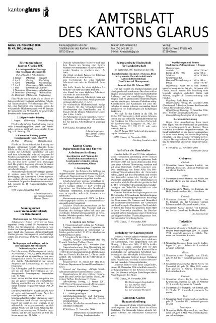 Amtsblatt des Kantons Glarus, 23.11.06 - Glarus24.ch