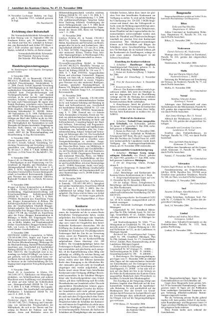 Amtsblatt des Kantons Glarus, 23.11.06 - Glarus24.ch