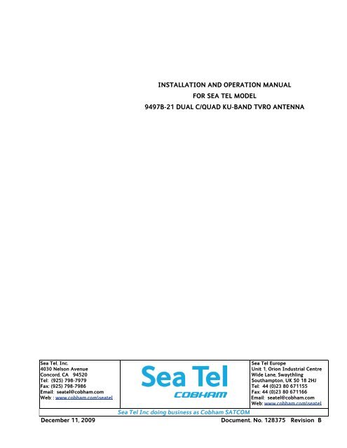 User Manual Dual C or Quad Ku Band TVRO Antenna (9497B-21)