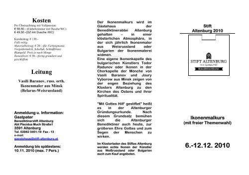 Kosten Leitung - Stift Altenburg