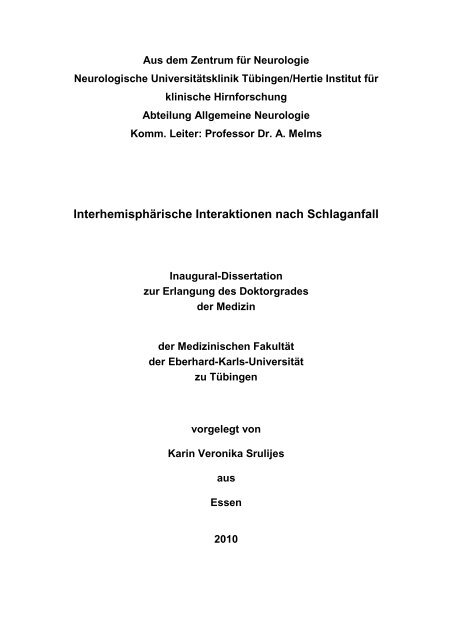 Interhemisphärische Interaktionen nach Schlaganfall