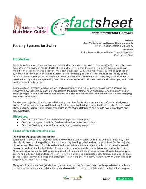 Feeding Systems For Swine Pork Information Gateway